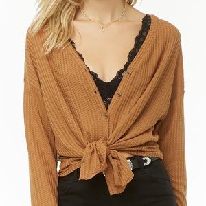 NEW Waffle Knit Button Front Thermal Top